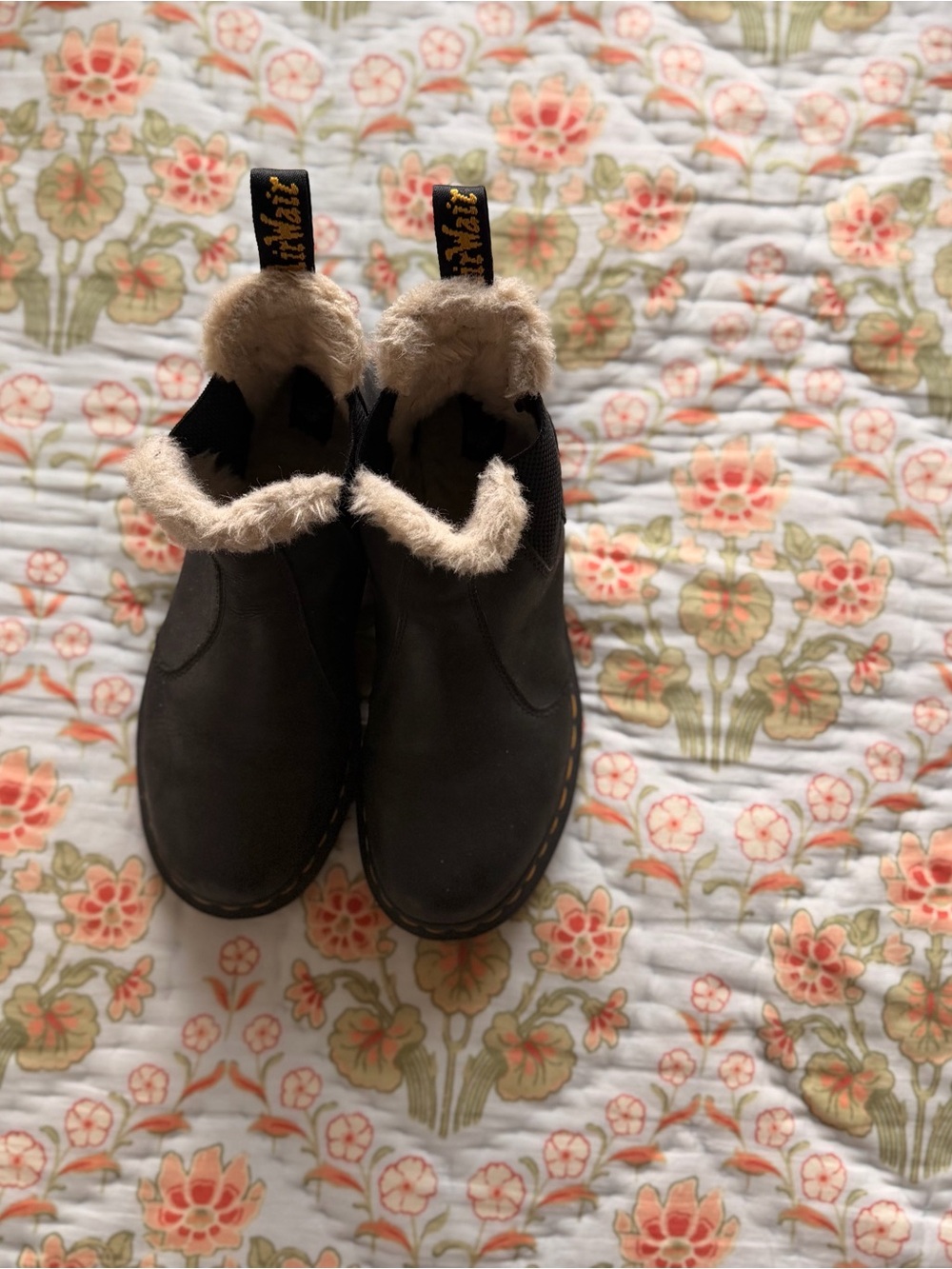 Dr. Martens Black Kids Faux-Fur Chelsea Boots